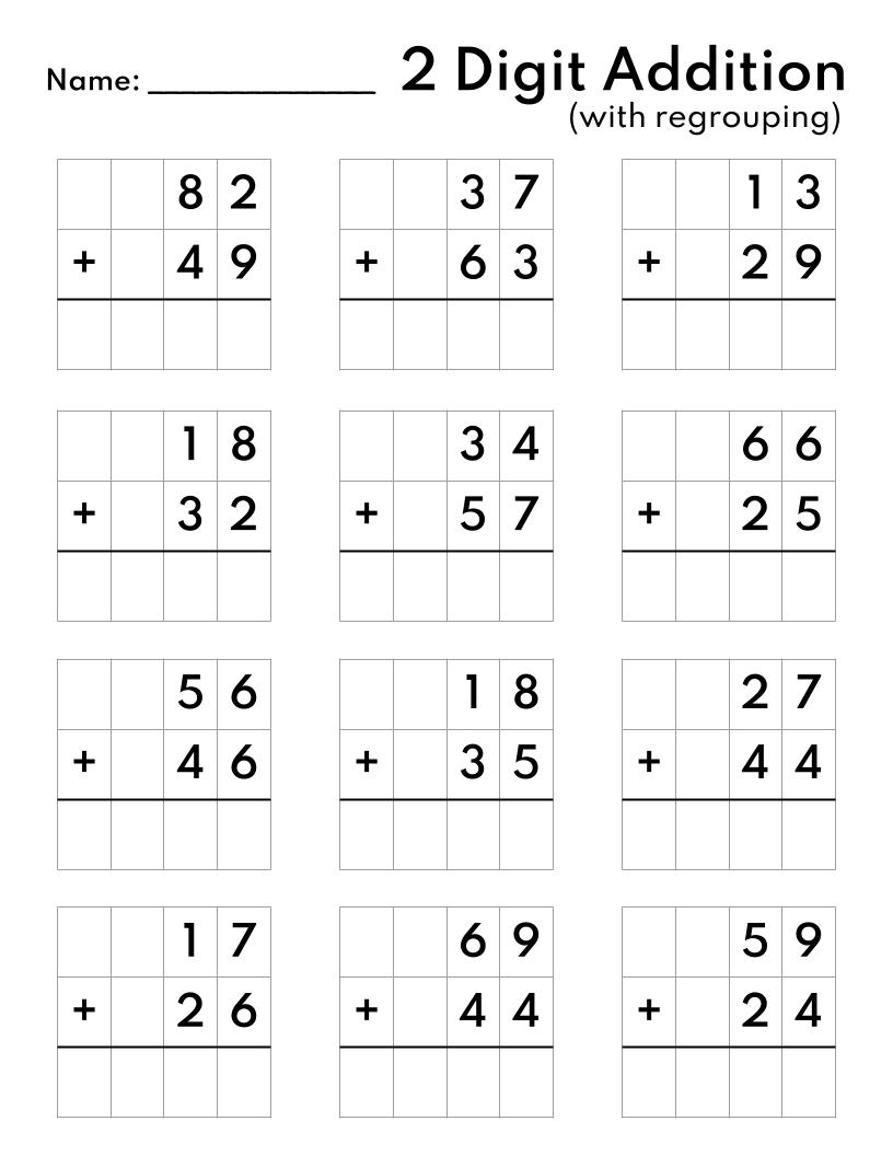 Addition Sheets 2nd Grade Printable