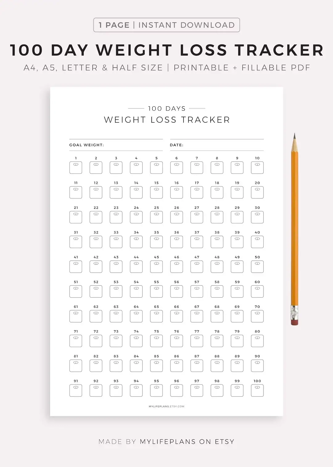 100 Day Weight Loss Tracker Printable Weight Loss Challenge Weight Loss Goal Weight Loss Journey A4 a5 letter half Instant Download PDF Etsy Israel
