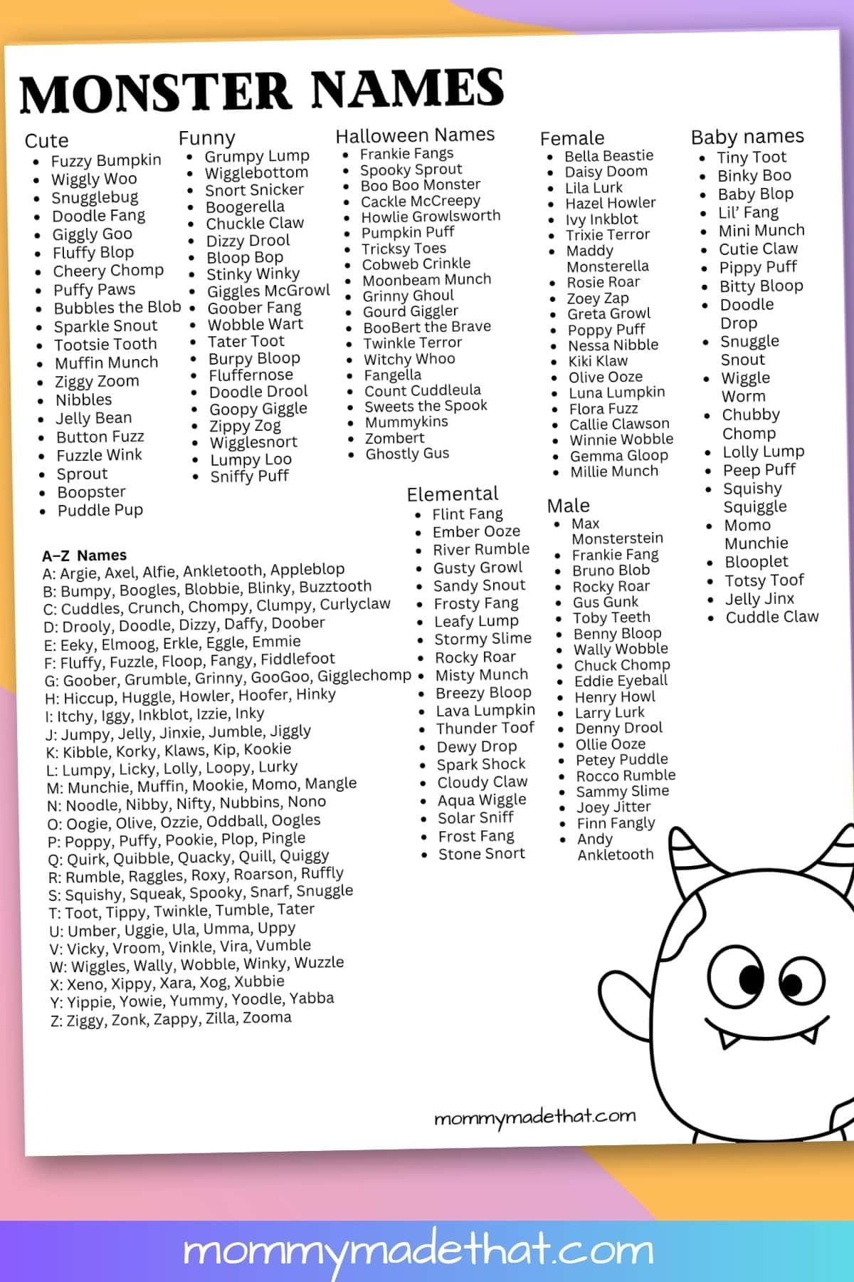 100 Monster Names From Cuddly To Spooky To Funny  100 Monster Names From Cuddly To Spooky To Funny