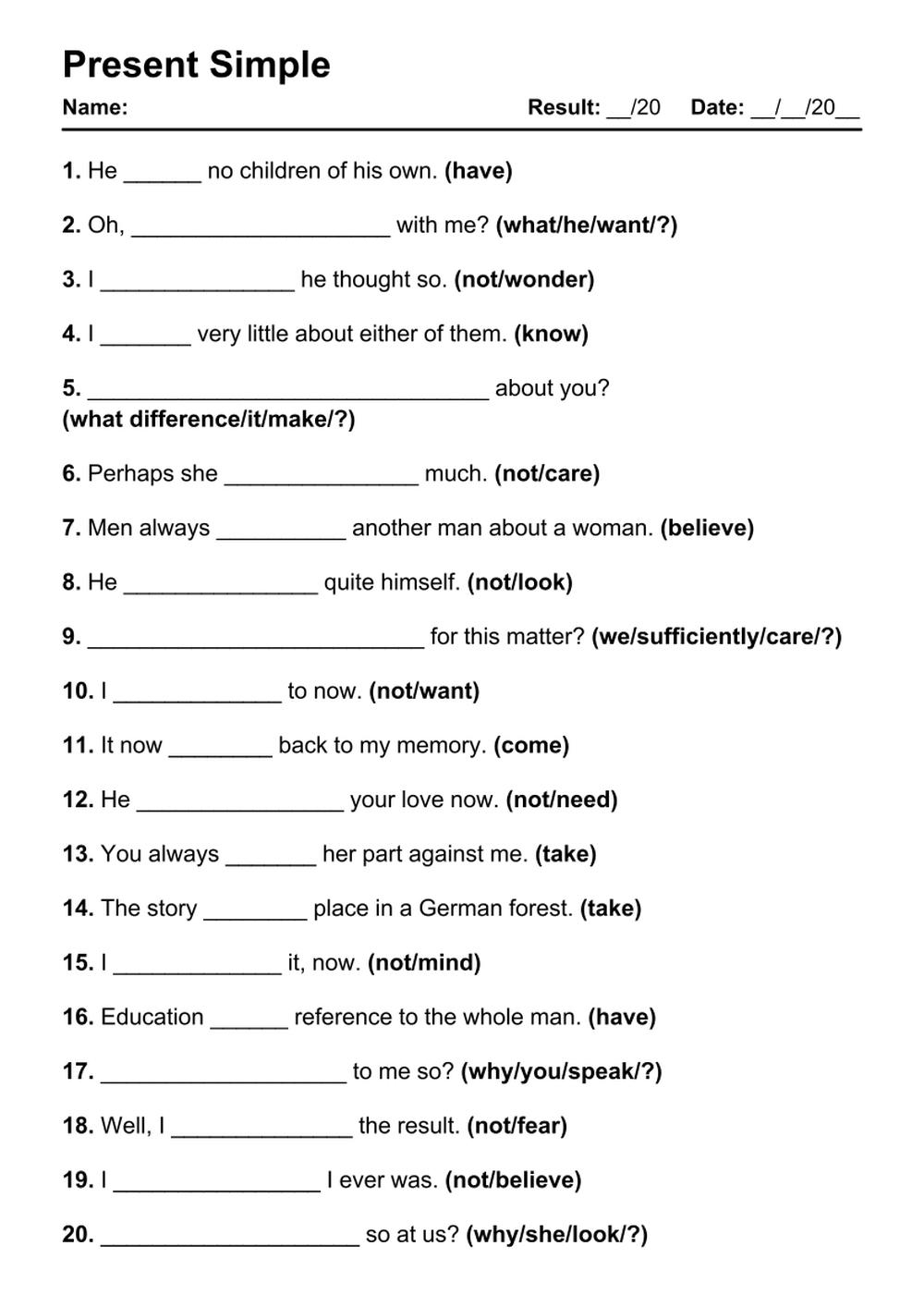101 Present Simple PDF Worksheets With Answers Grammarism