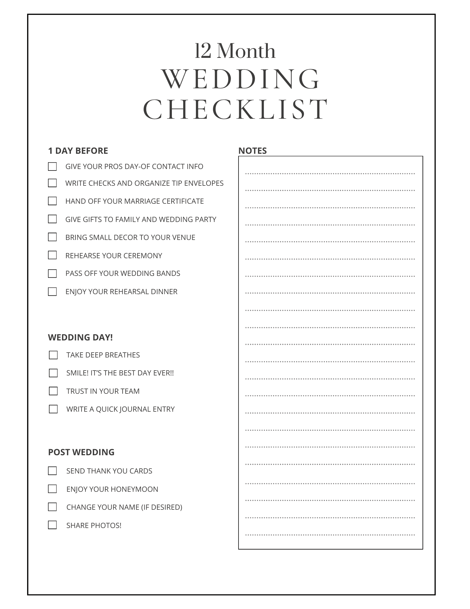 Simple Wedding Planner Printable