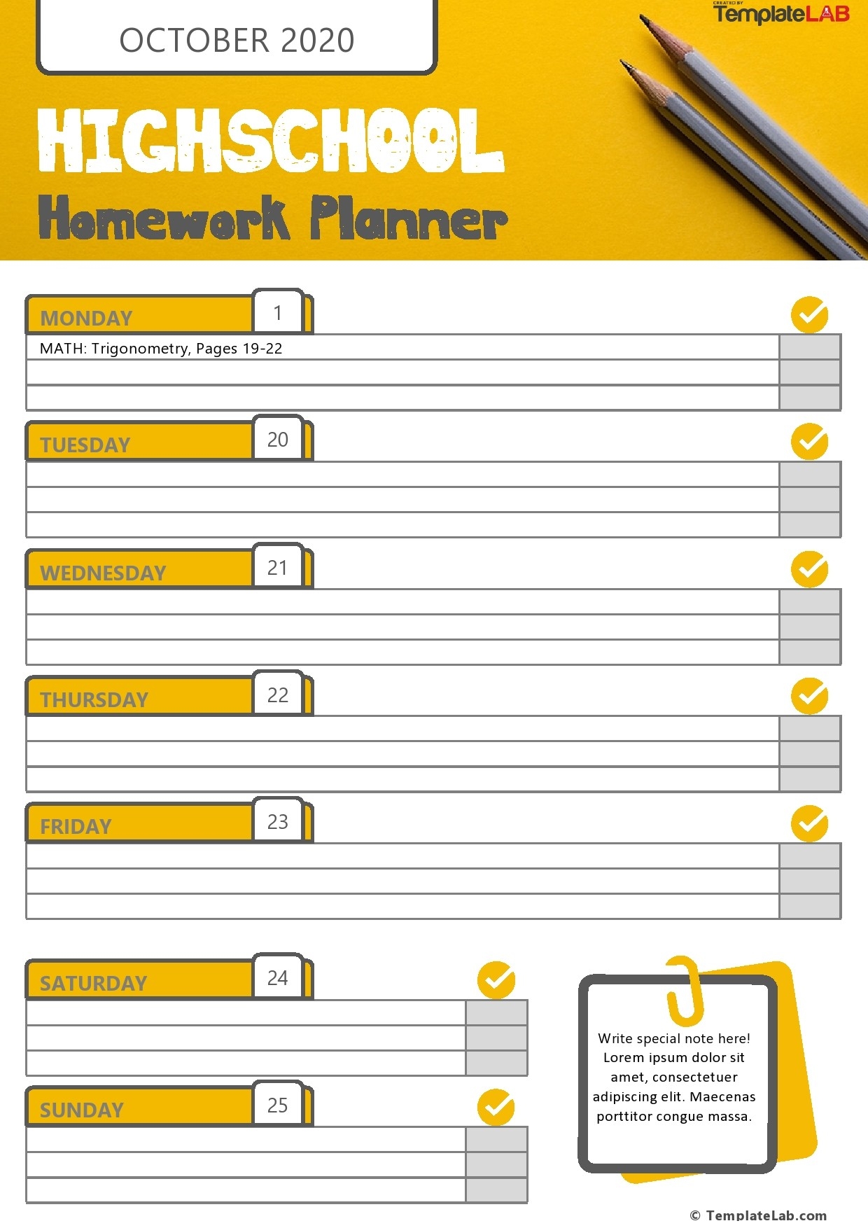 Secondary School Homework Planner Printable Secondary School Homework Planner Printable