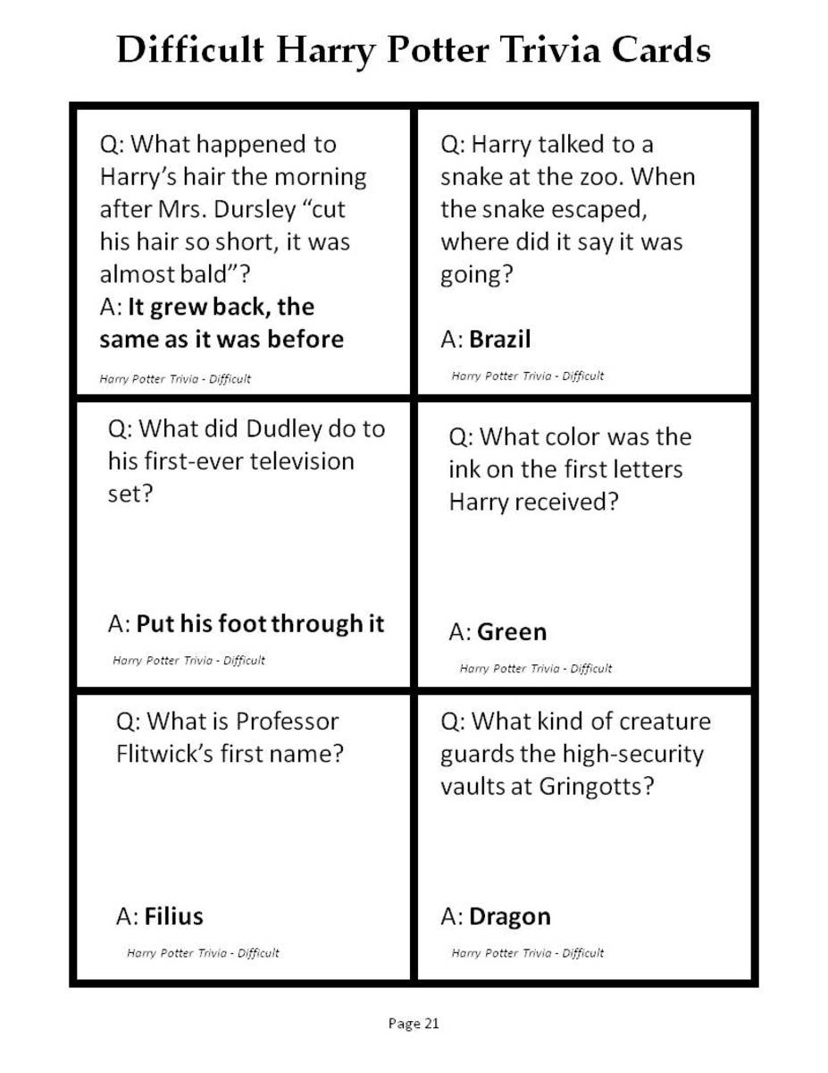 Very Hard Printable Trivia