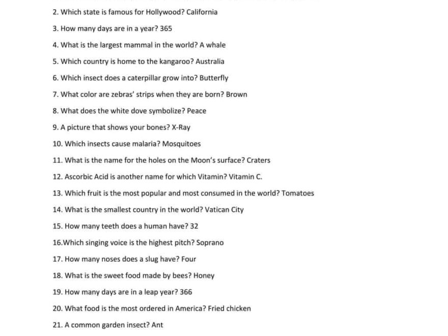192 Kids Trivia Questions Answers Easy To Hard Mantelligence