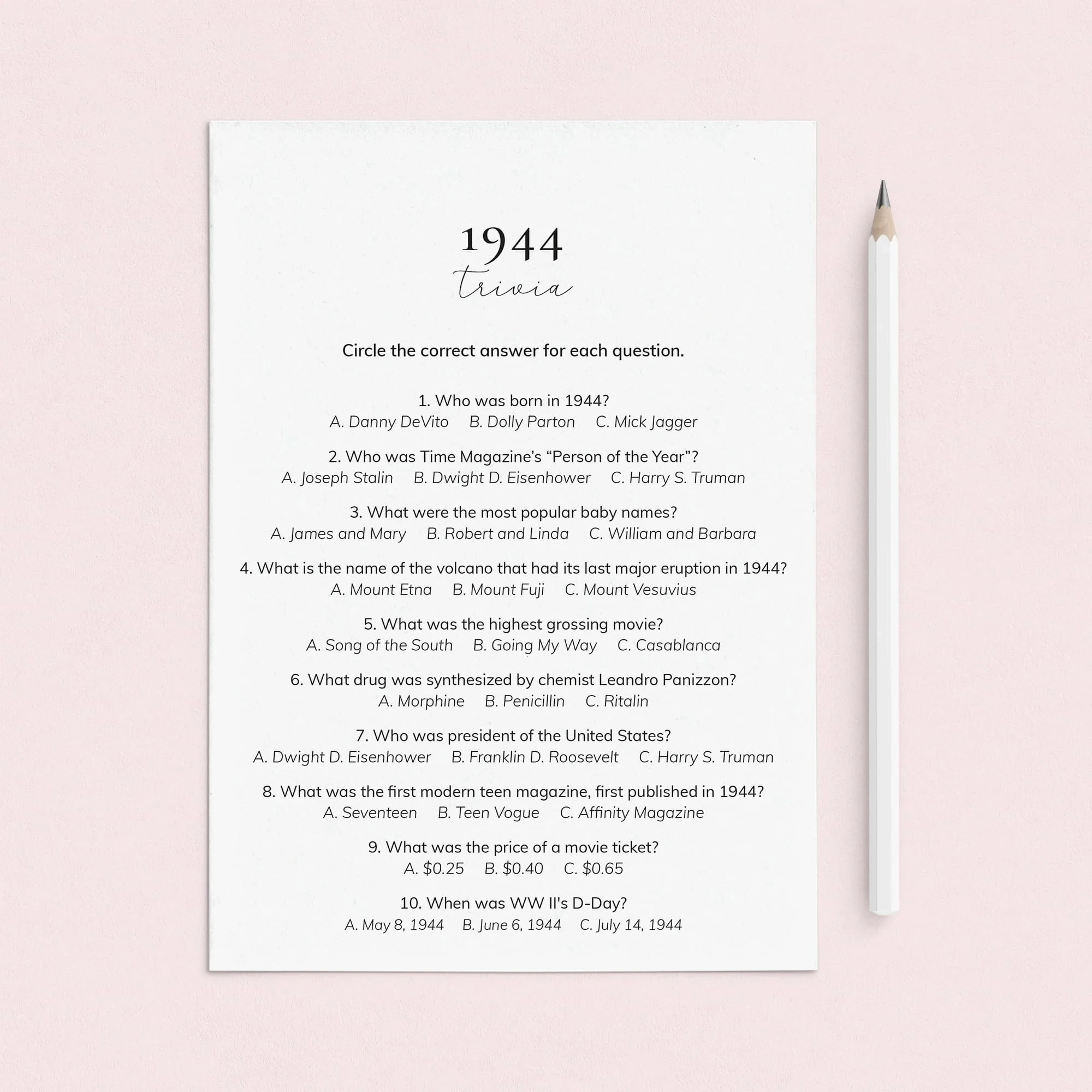 1944 Quiz And Answers Printable All About The Year 1944 Trivia LittleSizzle 1944 Quiz And Answers Printable All About The Year 1944 Trivia LittleSizzle