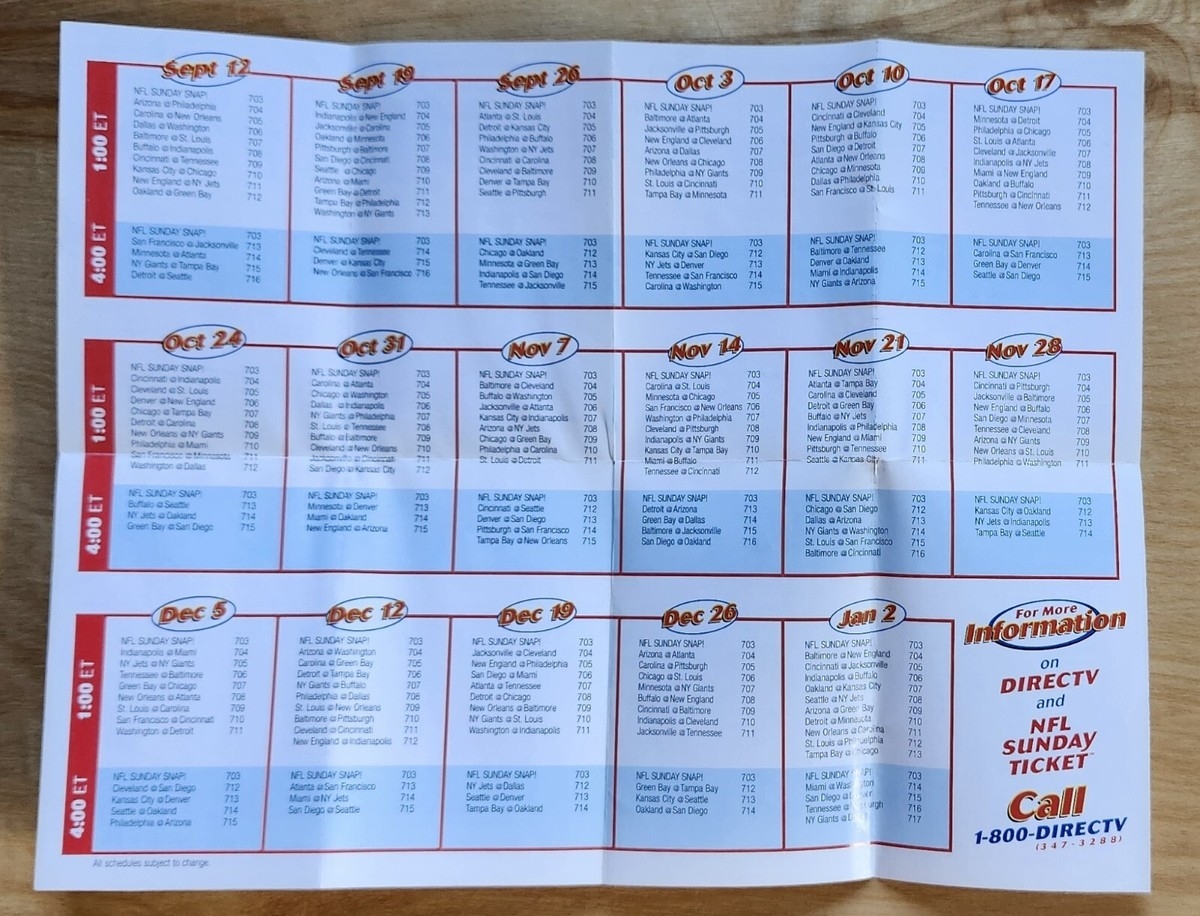 1999 NFL SUNDAY TICKET SCHEDULE DIRECTV Featuring Marino Favre Davis EBay