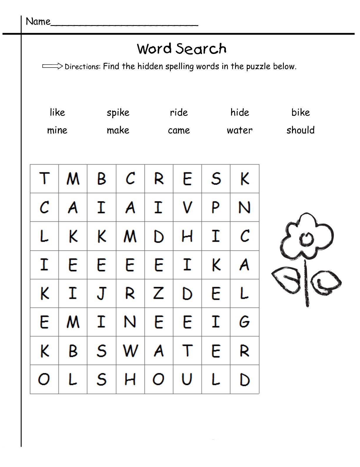 First Grade Word Search Printable Sheets