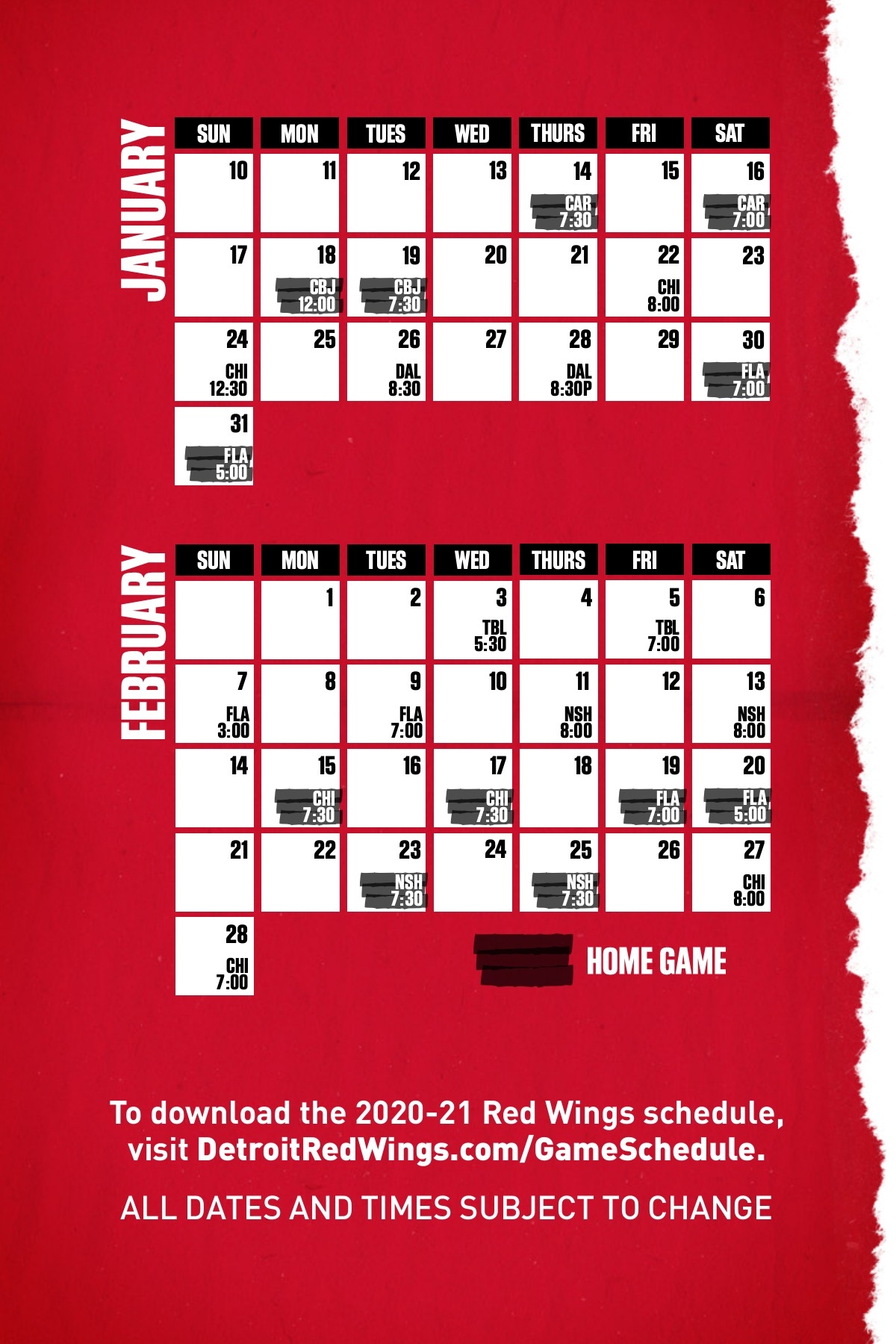 2021 Detroit Red Wings Pocket Schedule Thurs Fri Sat Mon Tues Wed Tues Wed Thurs PubHTML5