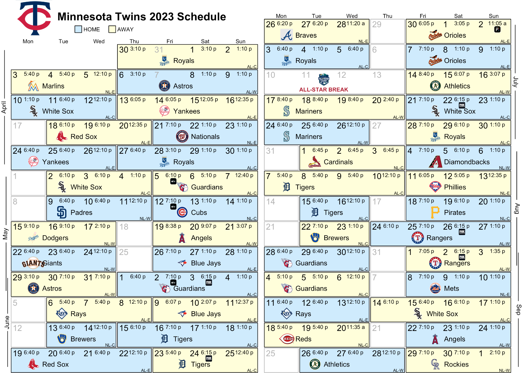 Minnesota Twins Printable Tv Schedule