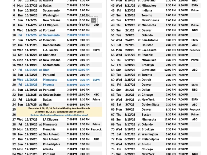 2025 2026 OKC Thunder Regular Season Schedule R Thunder