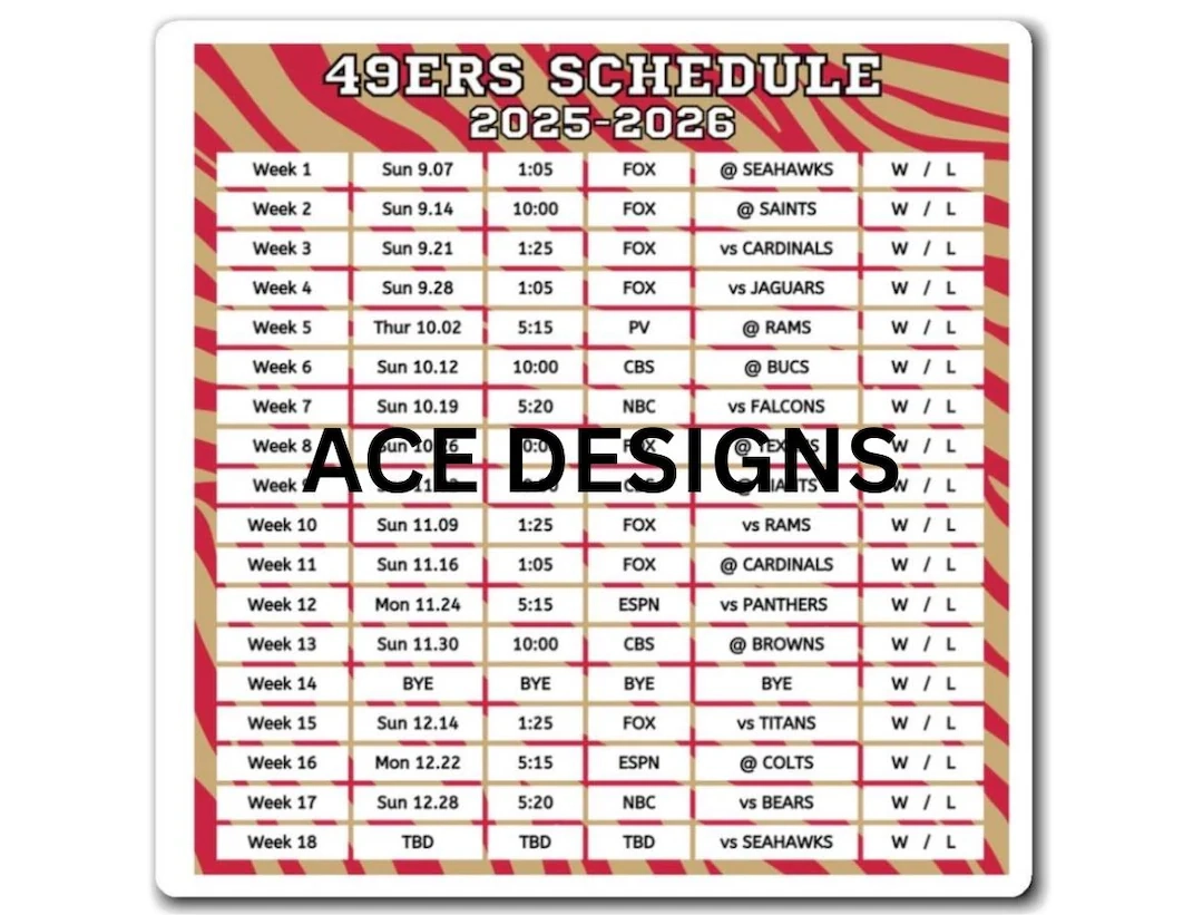 Printable 49ers 2026 Schedule Printable