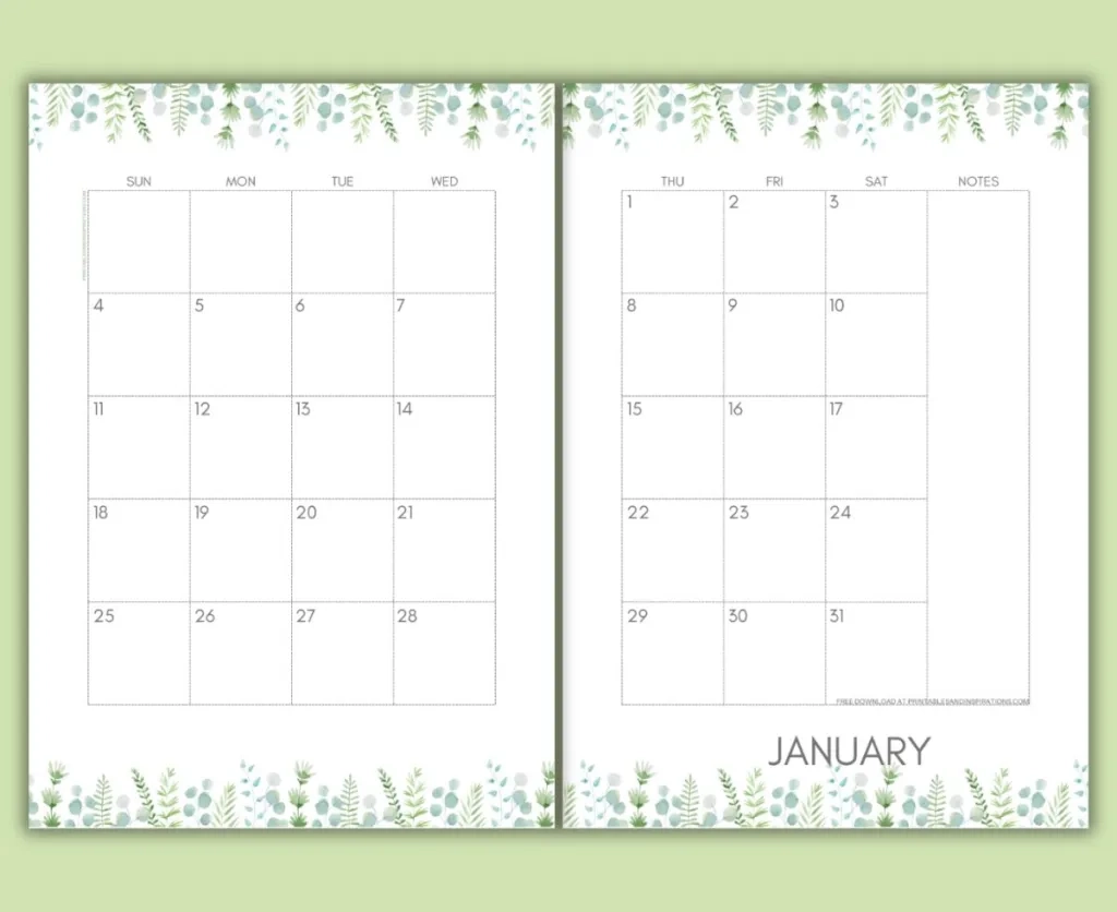 Free Printable Half Sheet Calendar