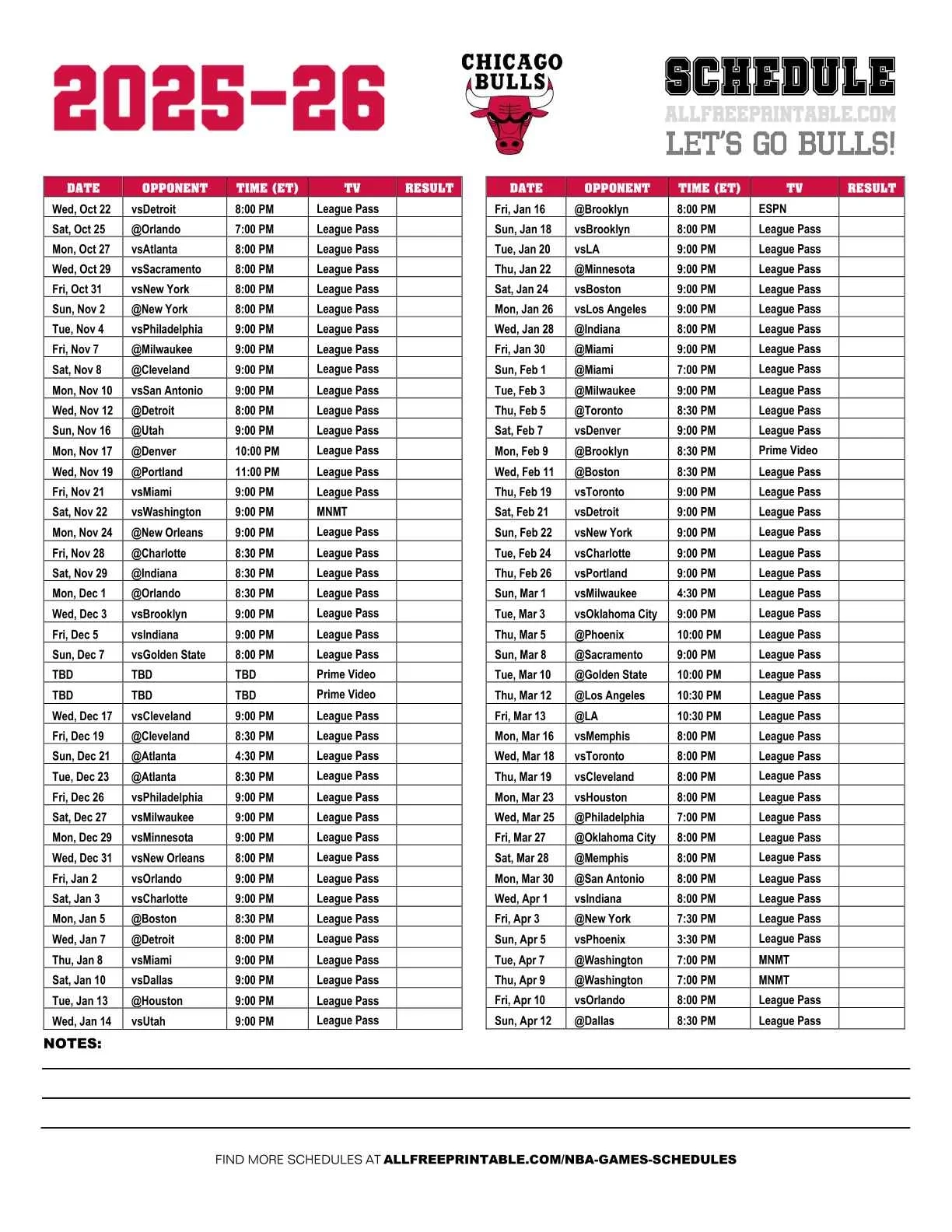 Chicago Bulls Printable Tv Schedule