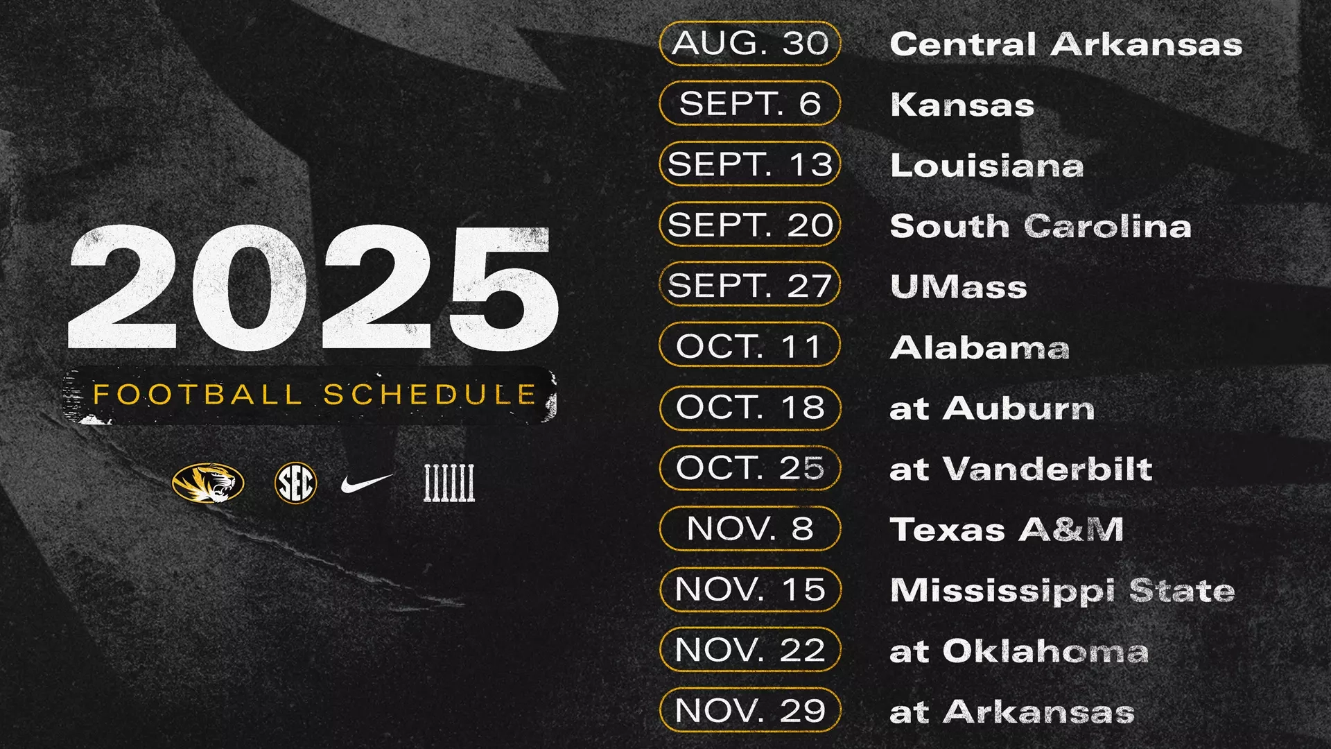 2025 Mizzou Football Schedule Announced University Of Missouri Athletics 2025 Mizzou Football Schedule Announced University Of Missouri Athletics