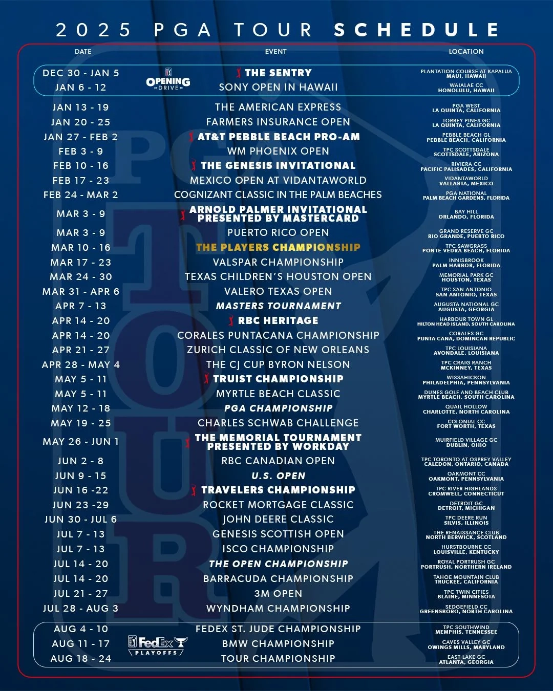 Printable 2026 Pga Tour Schedule Printable 2026 Pga Tour Schedule