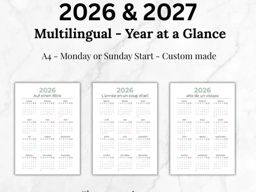 2026 2027 Custom Made Choose Your Language Minimalist Printable Planner Sunday Or Monday Start Etsy