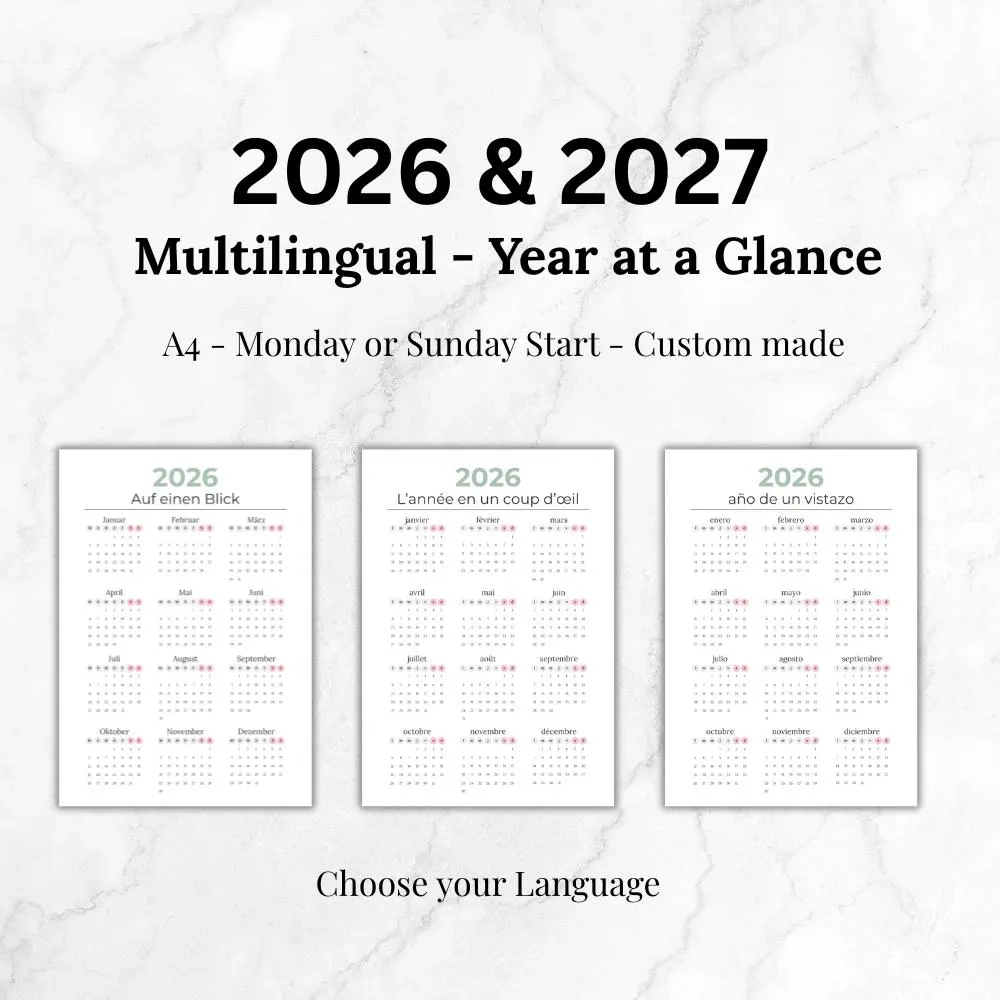 2026 2027 Custom Made Choose Your Language Minimalist Printable Planner Sunday Or Monday Start Etsy