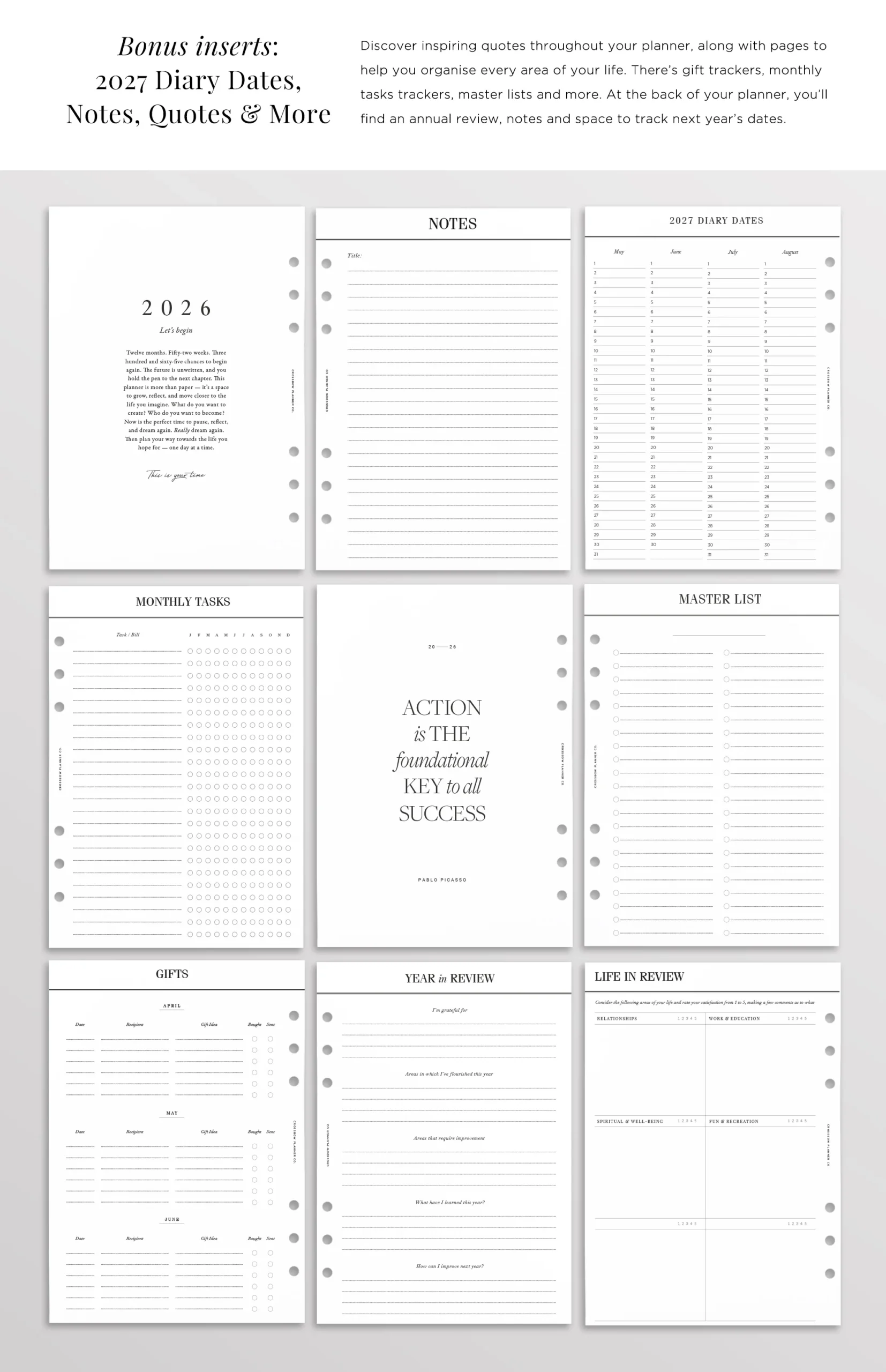 2026 A5 Planner Inserts Filofax Refills For 2026 Crossbow Planner Co 