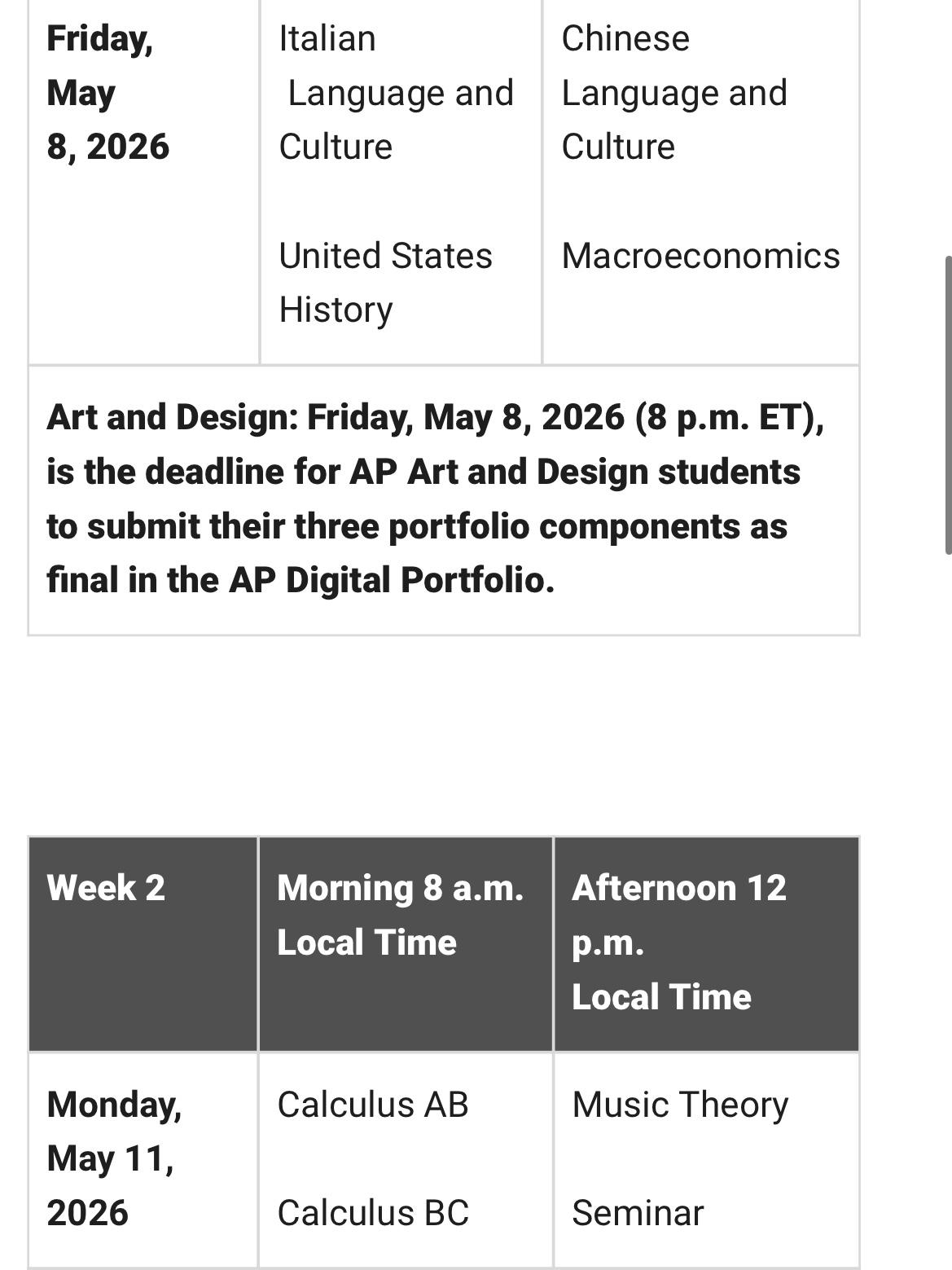 2026 AP Exam Dates R APStudents