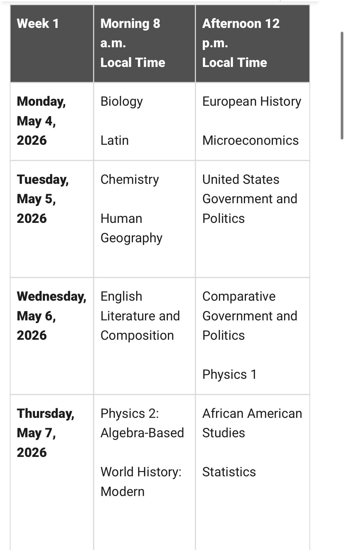 2026 AP Exam Dates R APStudents