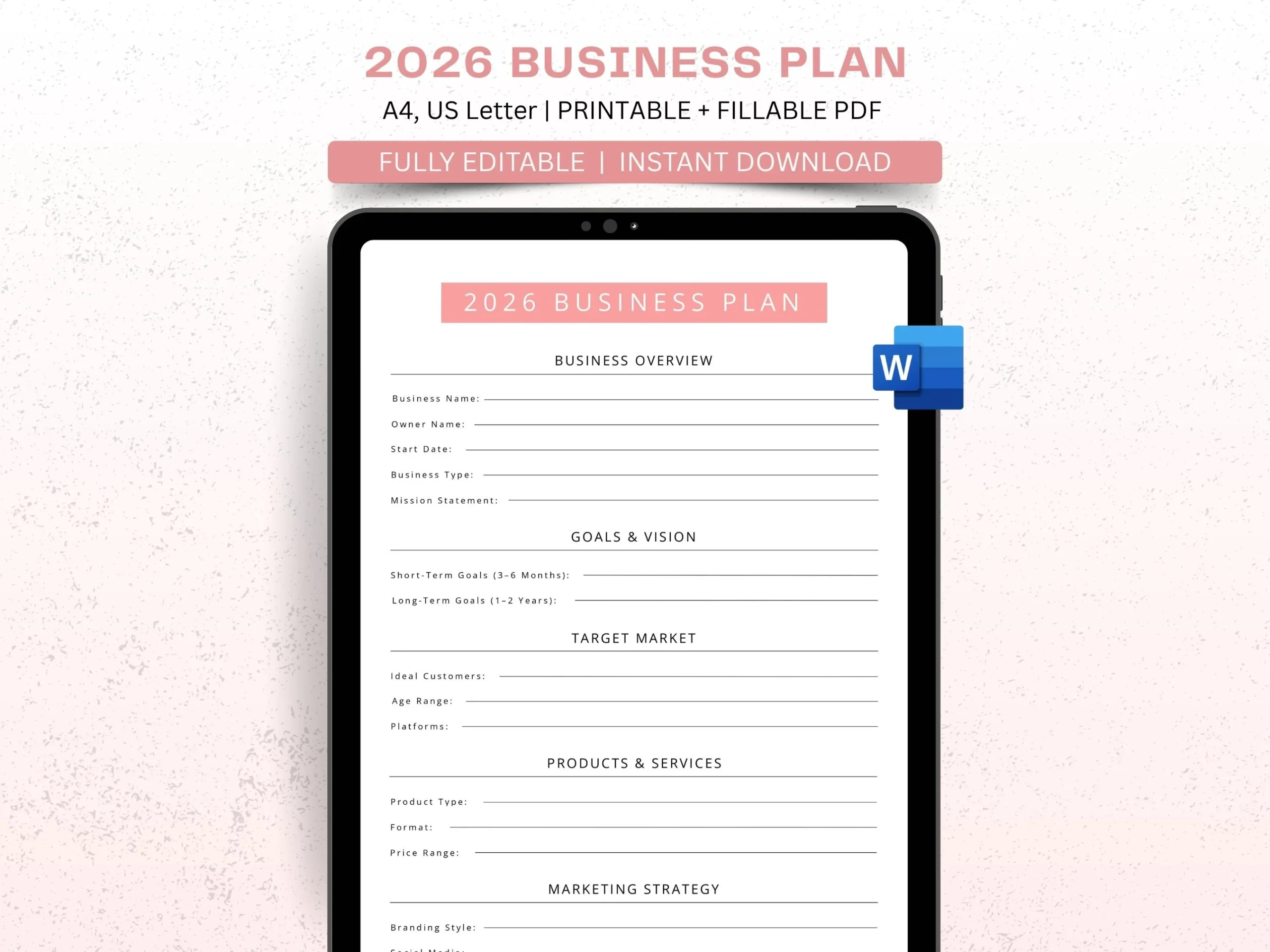 2026 Business Planner Printable Minimalist A4 letter Size fillable Pdf word Template Etsy