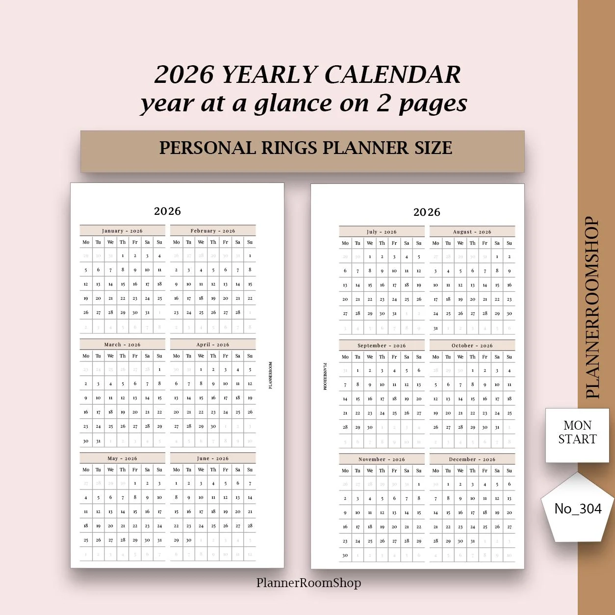 2026 Dated Calendar Printable Inserts Two page Layout Personal Planner Filofax Ring Bound Planner Refills 304 Etsy