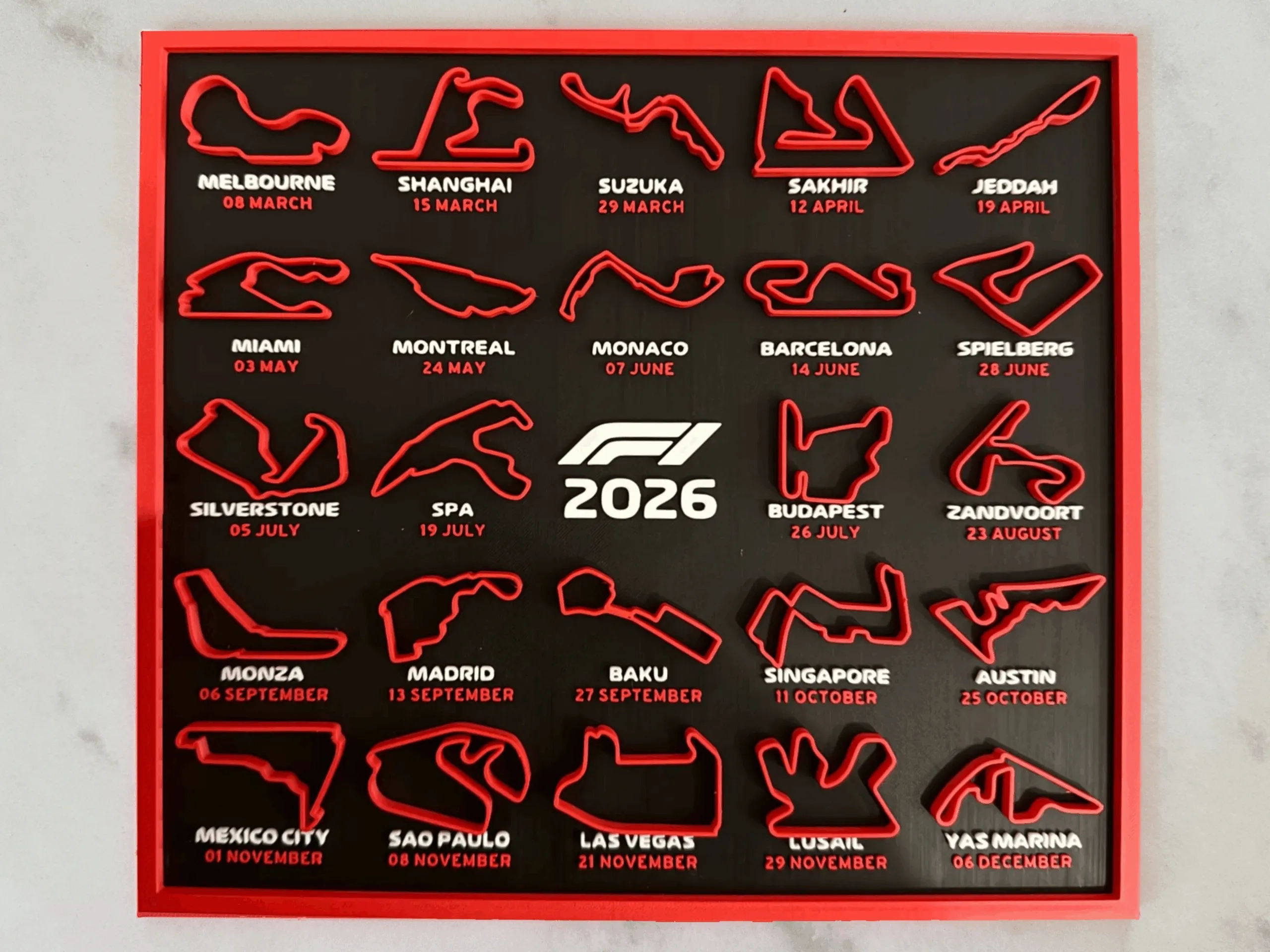 2026 Formula 1 F1 Race Calendar 3D Print Gamebreaker