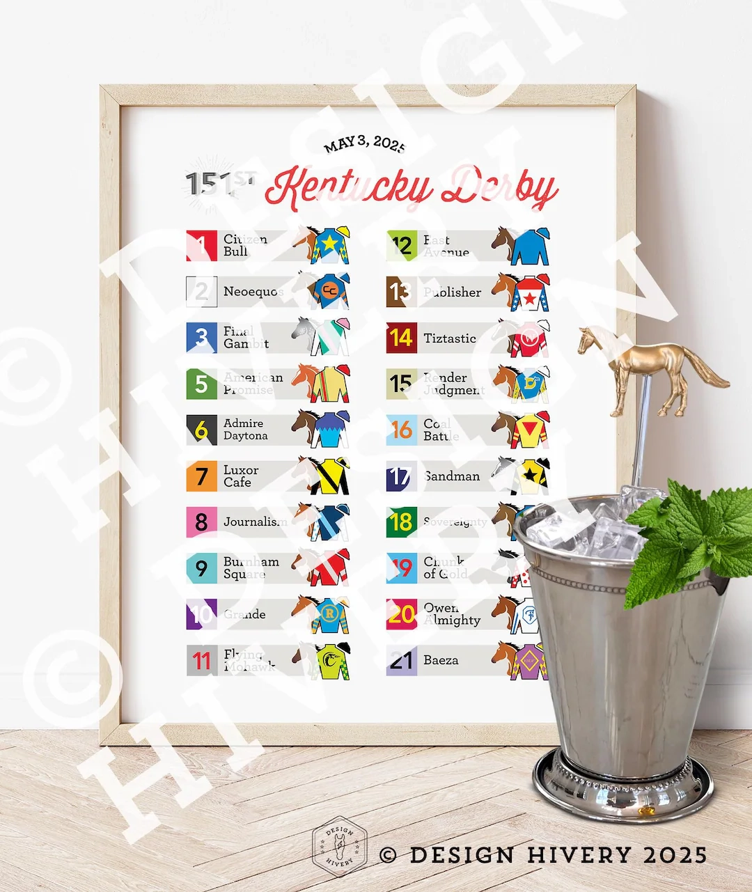 2026 Kentucky Derby Poster Derby Party Decoration Derby Horses Numbers Jockey Silks Digital Download Party Sign Etsy