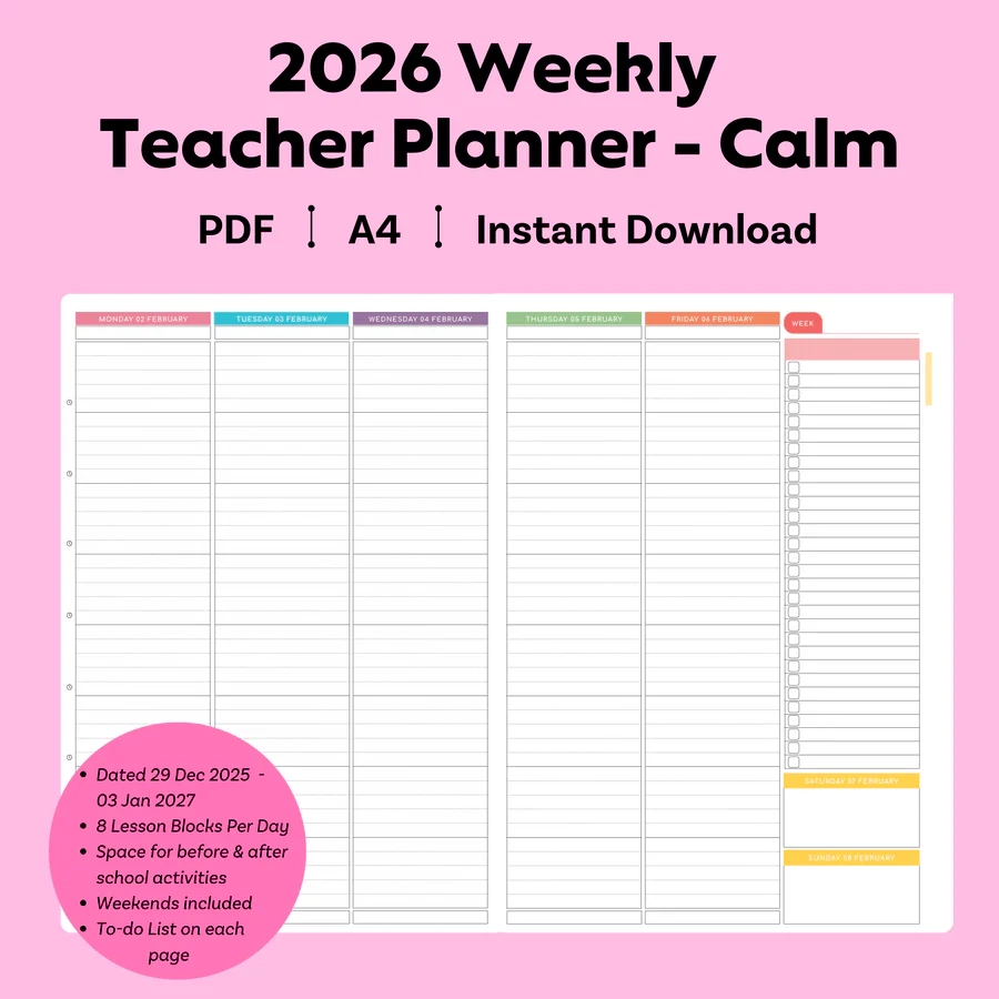 2026 Printable Weekly Teacher Planner Calm