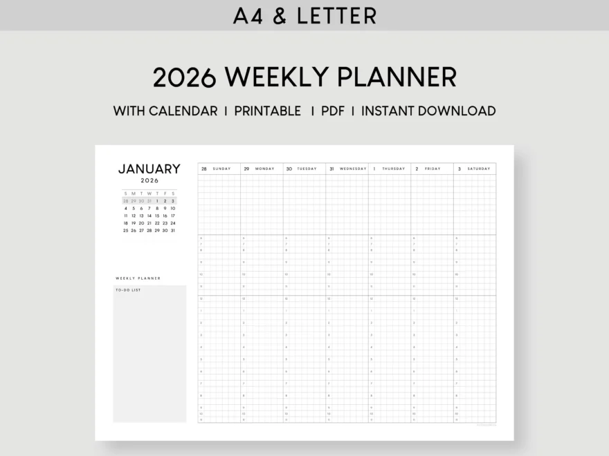 2026 Weekly Planner A4 Letter Size printable PDF Etsy