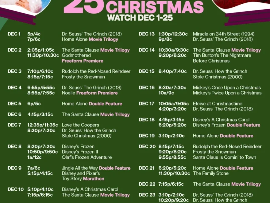 25 Days Of Christmas Freeform Schedule 2023 Our Magical Disney Moments