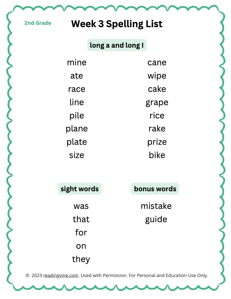 Spelling Word List Printable Spelling Word List Printable