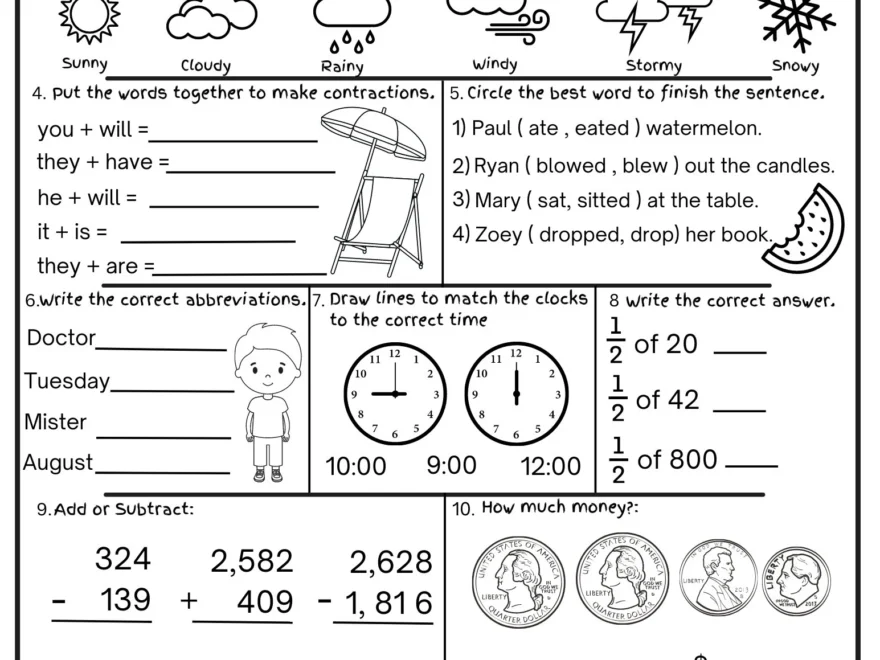 2nd Grade Summer Review Worksheets Printable End Of Year Cumulative Review Before 3rd Grade Morning Work No Prep Etsy