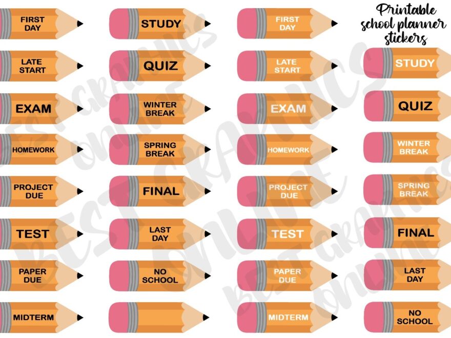 31 Printable School Planning Planner Stickers Clipart Set