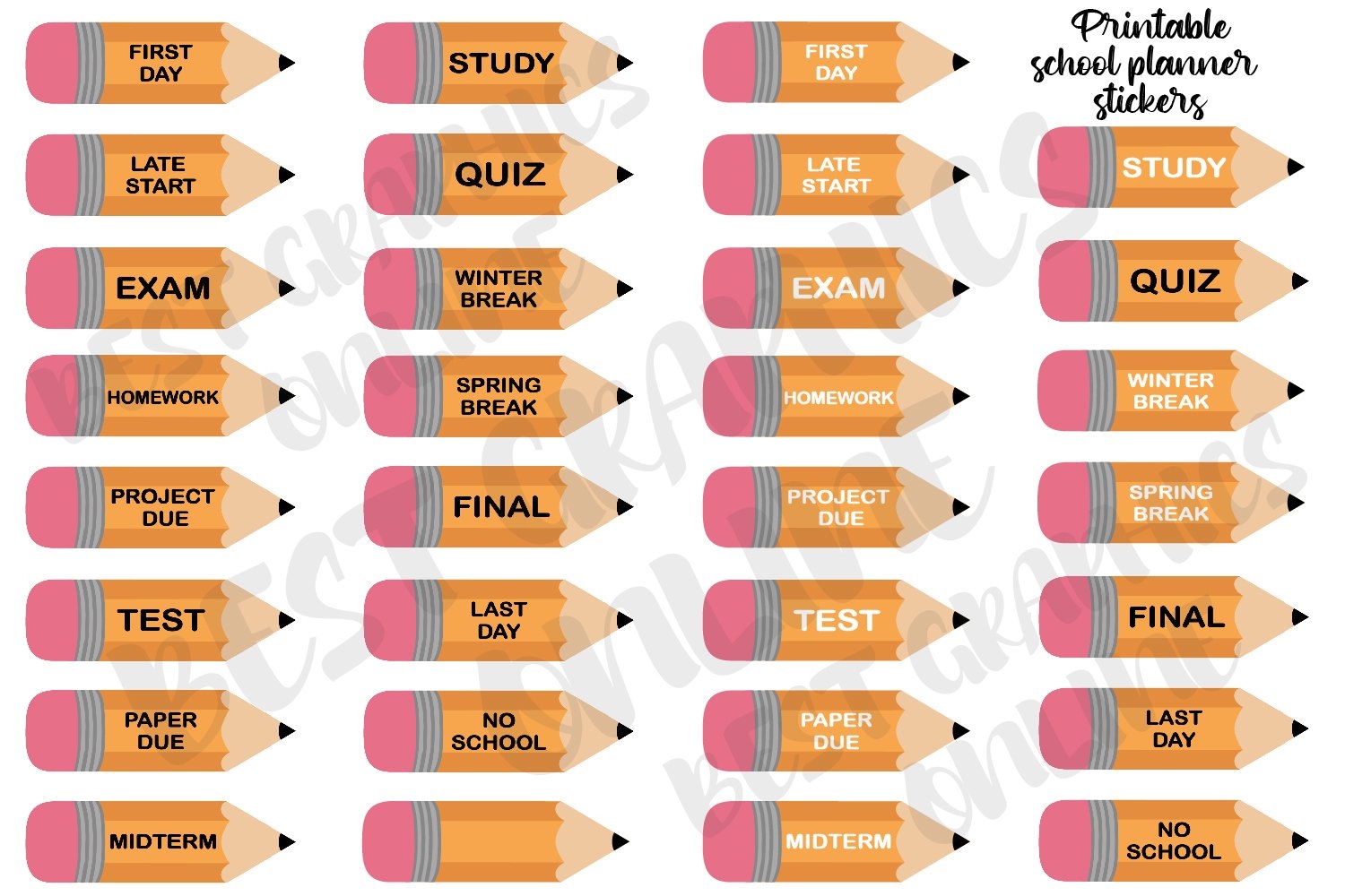 31 Printable School Planning Planner Stickers Clipart Set