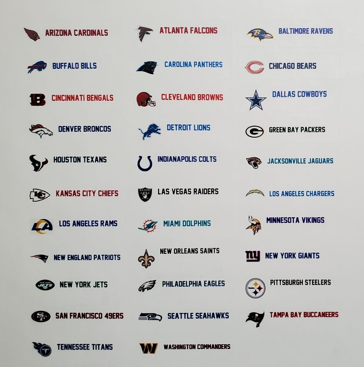 32 Sports Card Dividers With 32 FREE NFL Teams Logos Labels EBay Worksheets Library