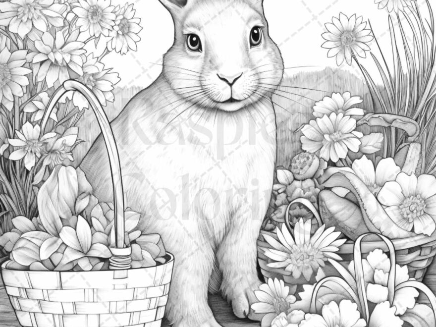 40 Easter Bunny Grayscale Adult Coloring Pages Printable PDF Instant RASPIEE