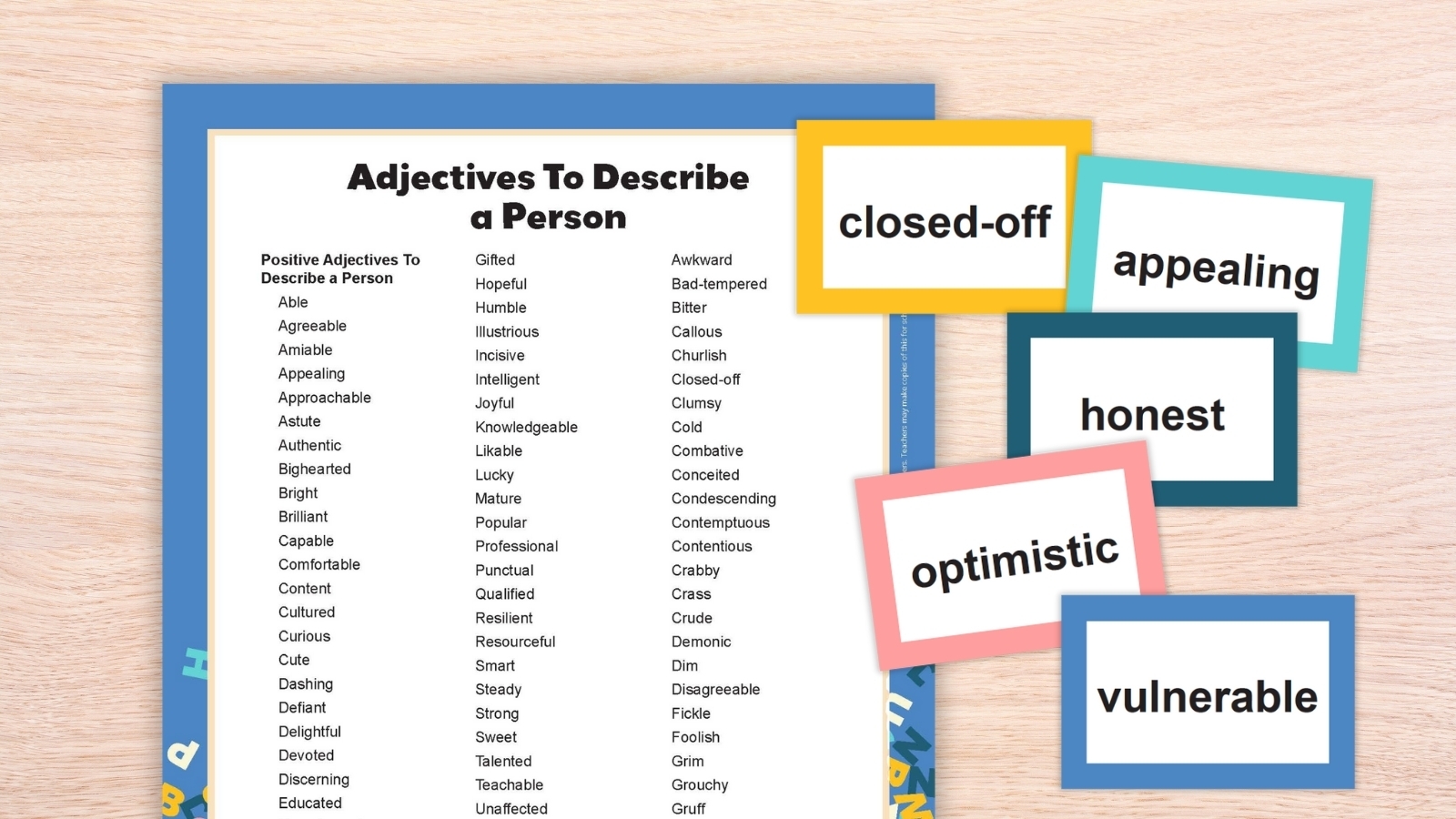 Adjective List Free Printable