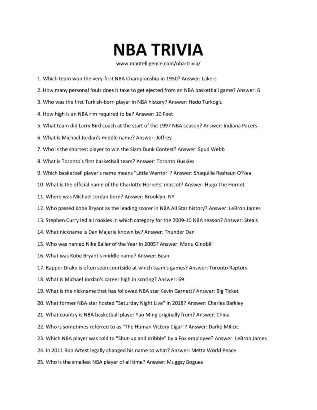 41 NBA Trivia Questions Answers Fun Basketball Quiz Mantelligence