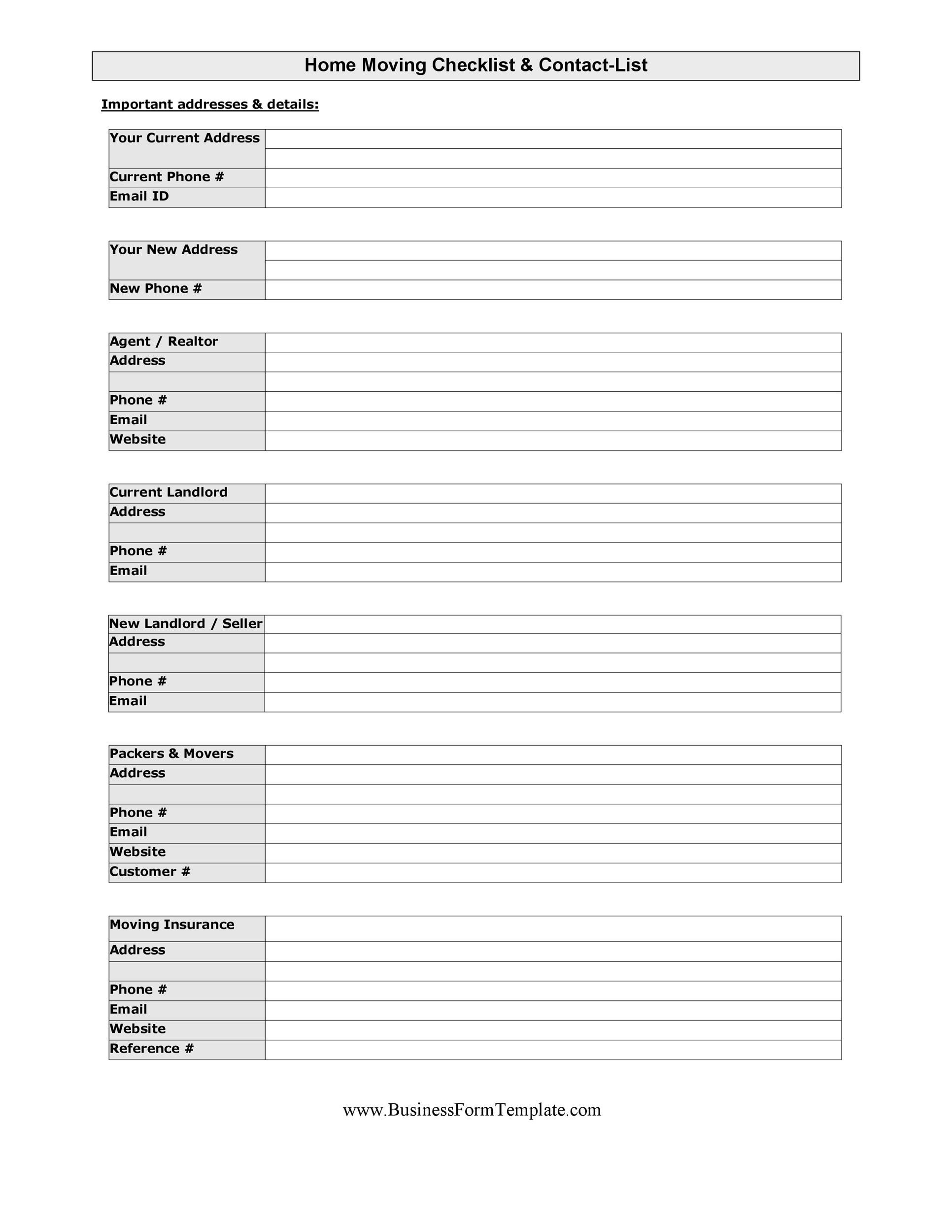 Moving Master List Printable Moving Master List Printable