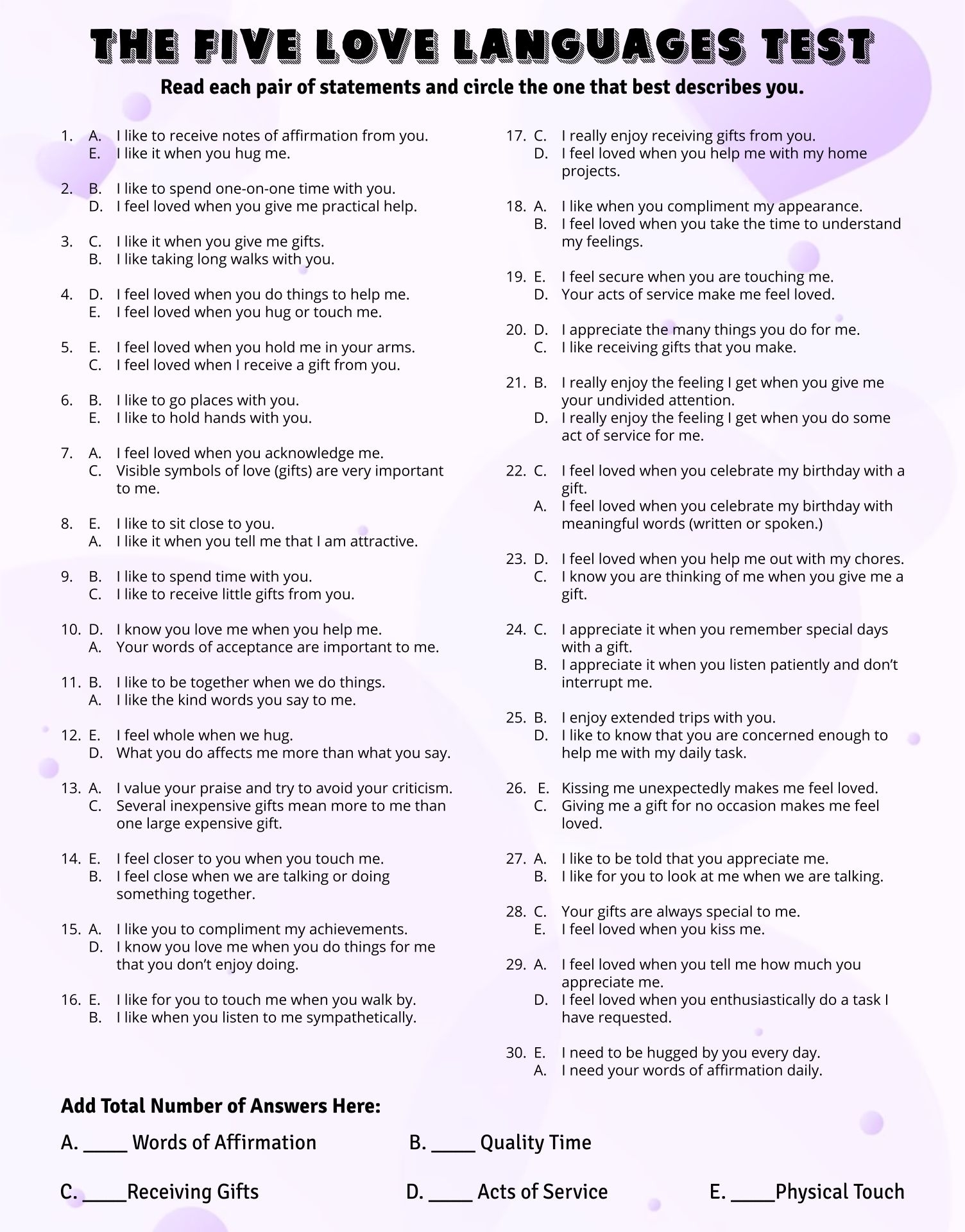 5 Love Language Printable Quiz 5 Love Language Printable Quiz