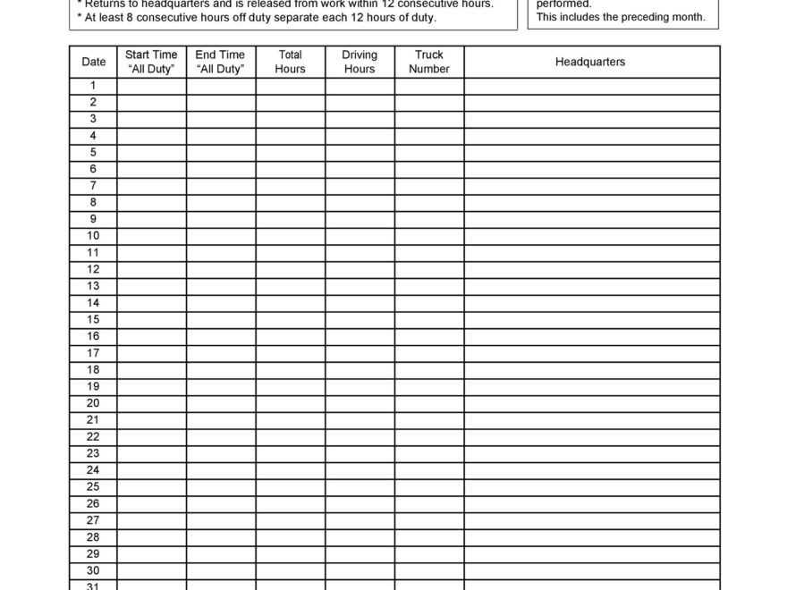 50 Printable Driver s Daily Log Books Templates Examples