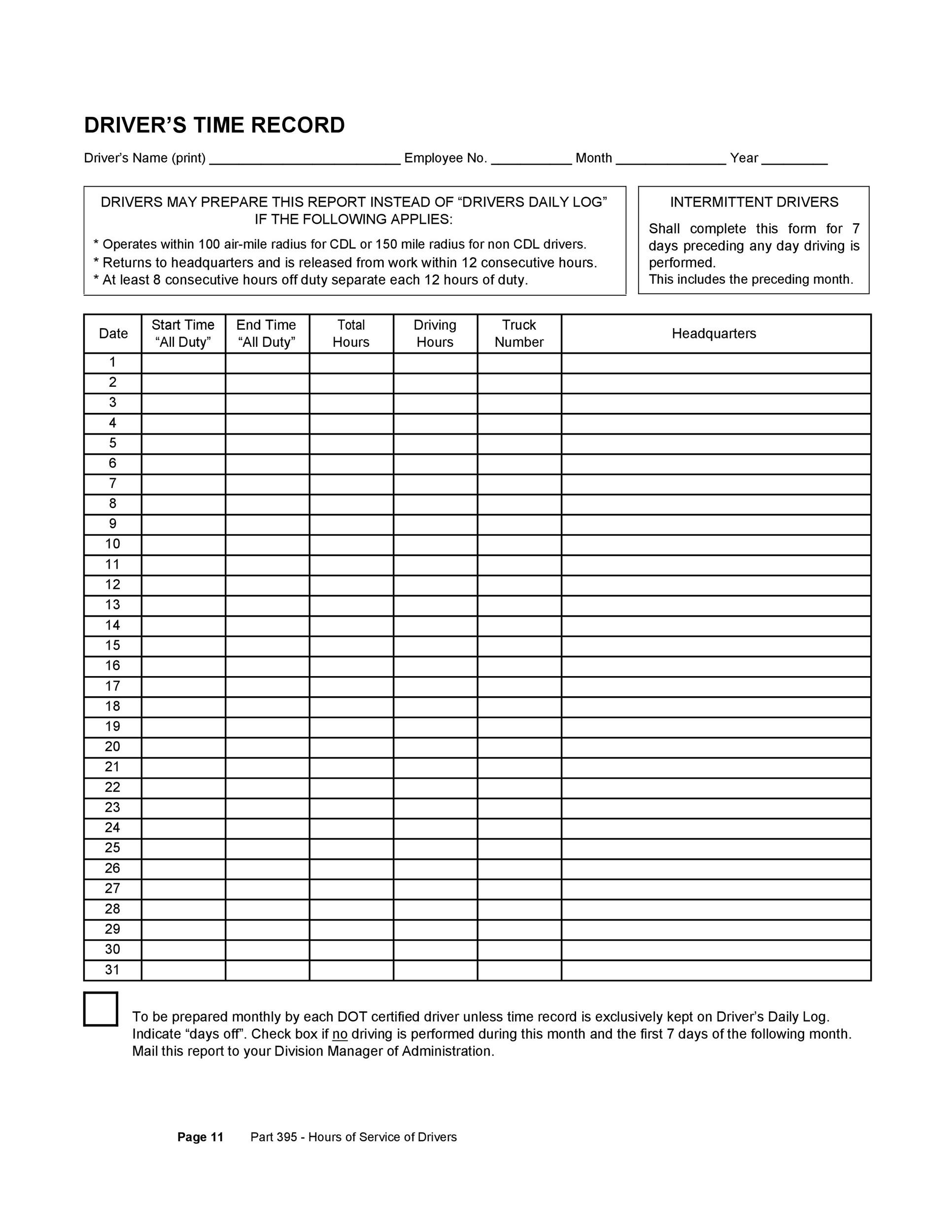 50 Printable Driver s Daily Log Books Templates Examples 