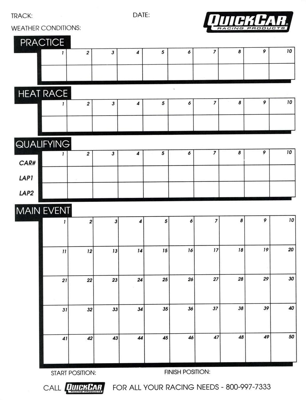51 230 Time Organizer Sheets 50 Sheets Quickcar Racing