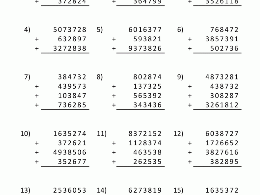 5th Grade Addition Worksheets