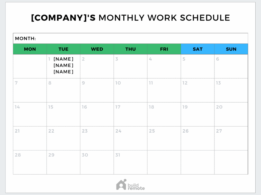 6 Free Monthly Work Schedule Templates Buildremote Worksheets Library