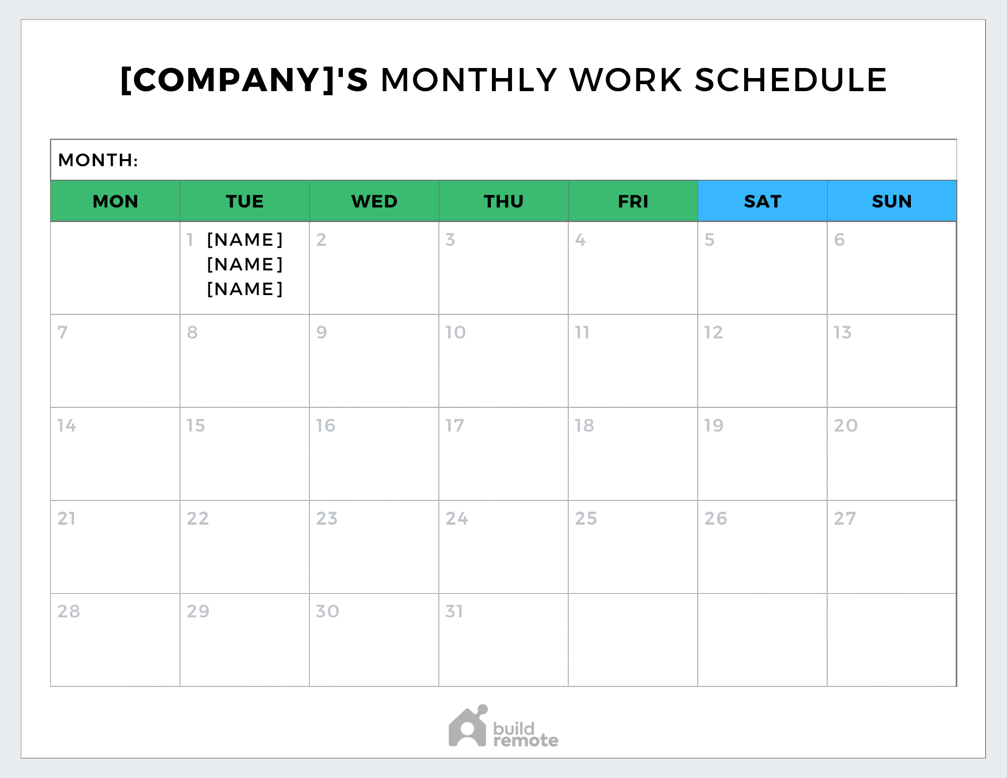6 Free Monthly Work Schedule Templates Buildremote Worksheets Library