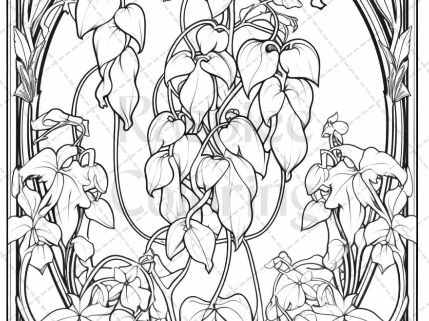 60 Art Nouveau Flowers Grayscale Adult Coloring Pages Printable PDF I RASPIEE