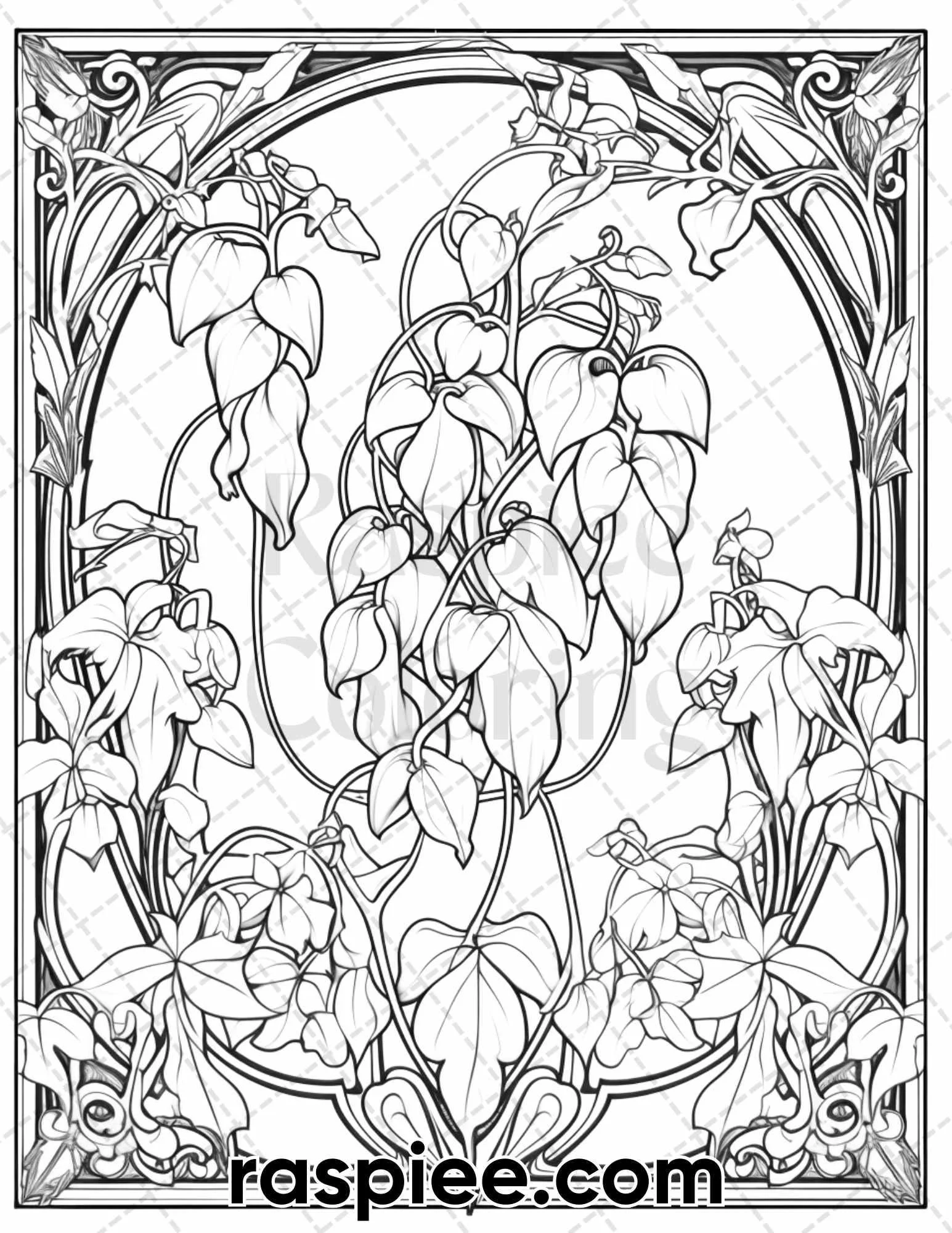 60 Art Nouveau Flowers Grayscale Adult Coloring Pages Printable PDF I RASPIEE 60 Art Nouveau Flowers Grayscale Adult Coloring Pages Printable PDF I RASPIEE