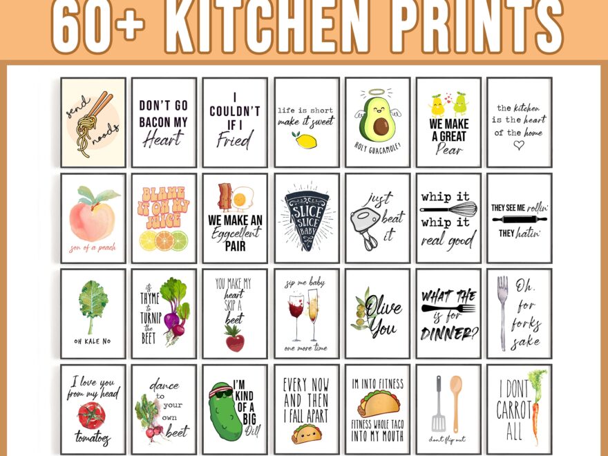 60 Kitchen Prints Set Food Pun Signs Set Of 60 Funny Kitchen Printables Cute Printable Wall Art Cute Kitchen Decor Food Print Wall Art Etsy